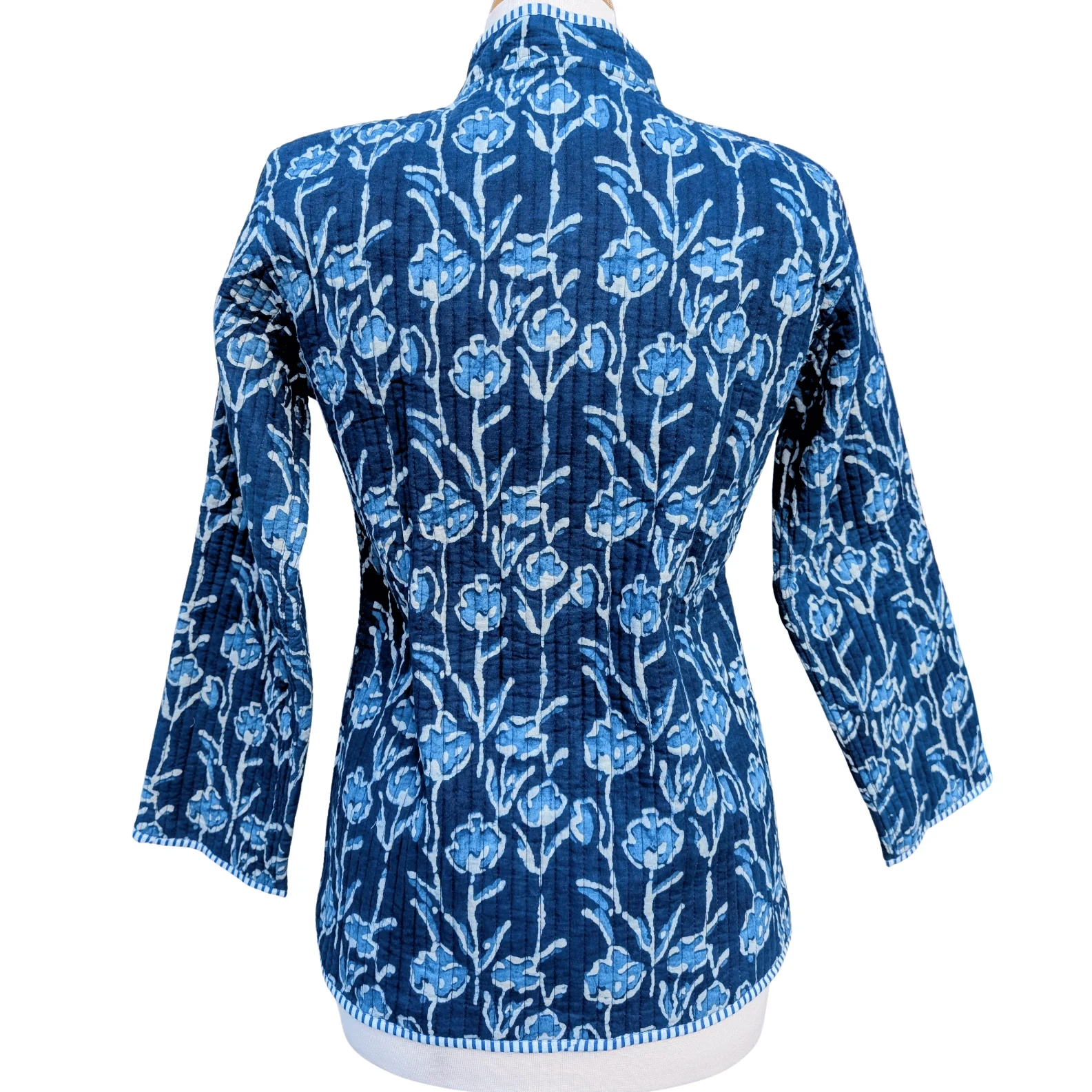 Twinflower Indigo Quilted Block Print Reversible Jacket - Image 2