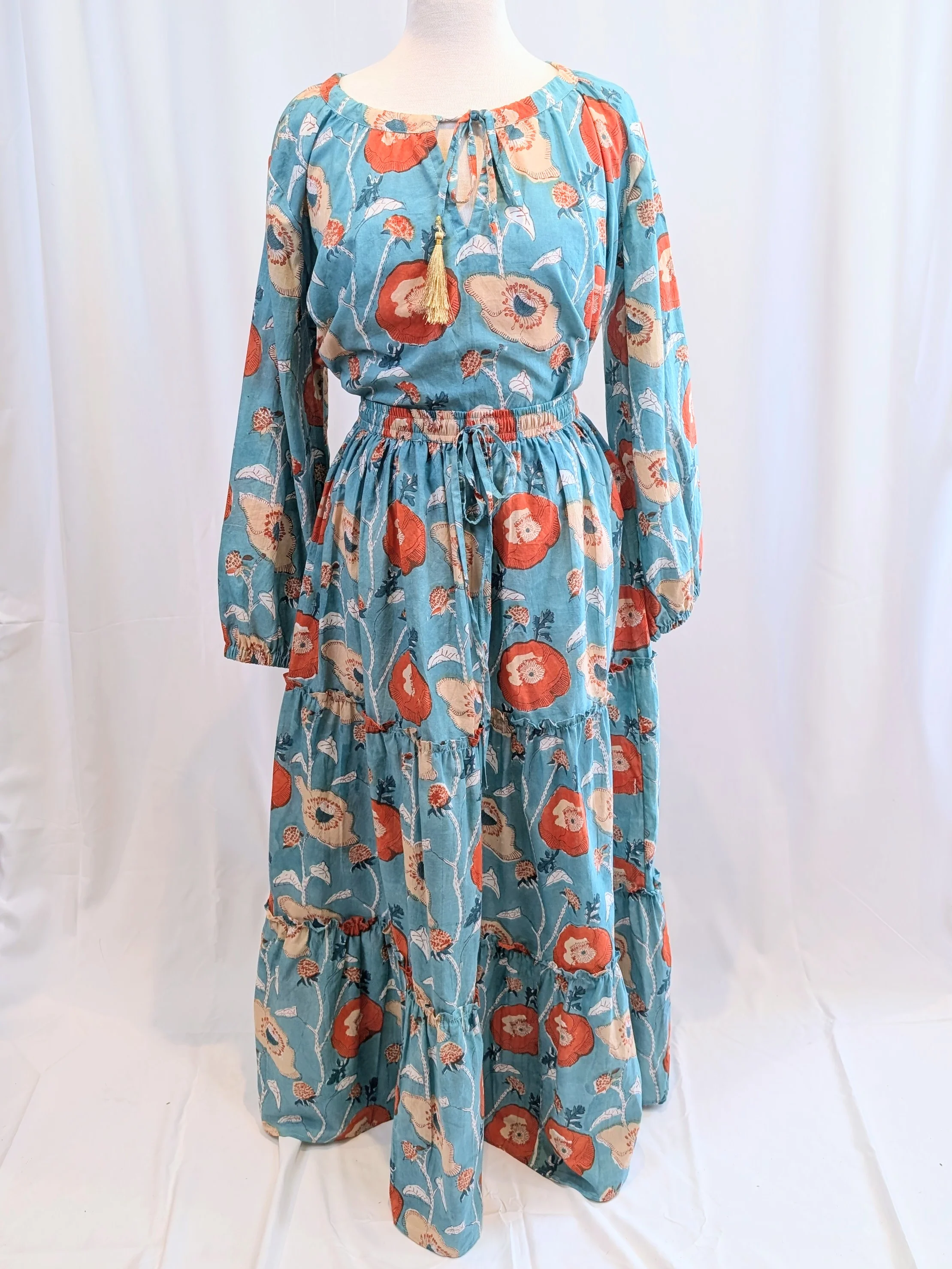 Twinflower Jane Aqua Orange Floral Maxi Skirt