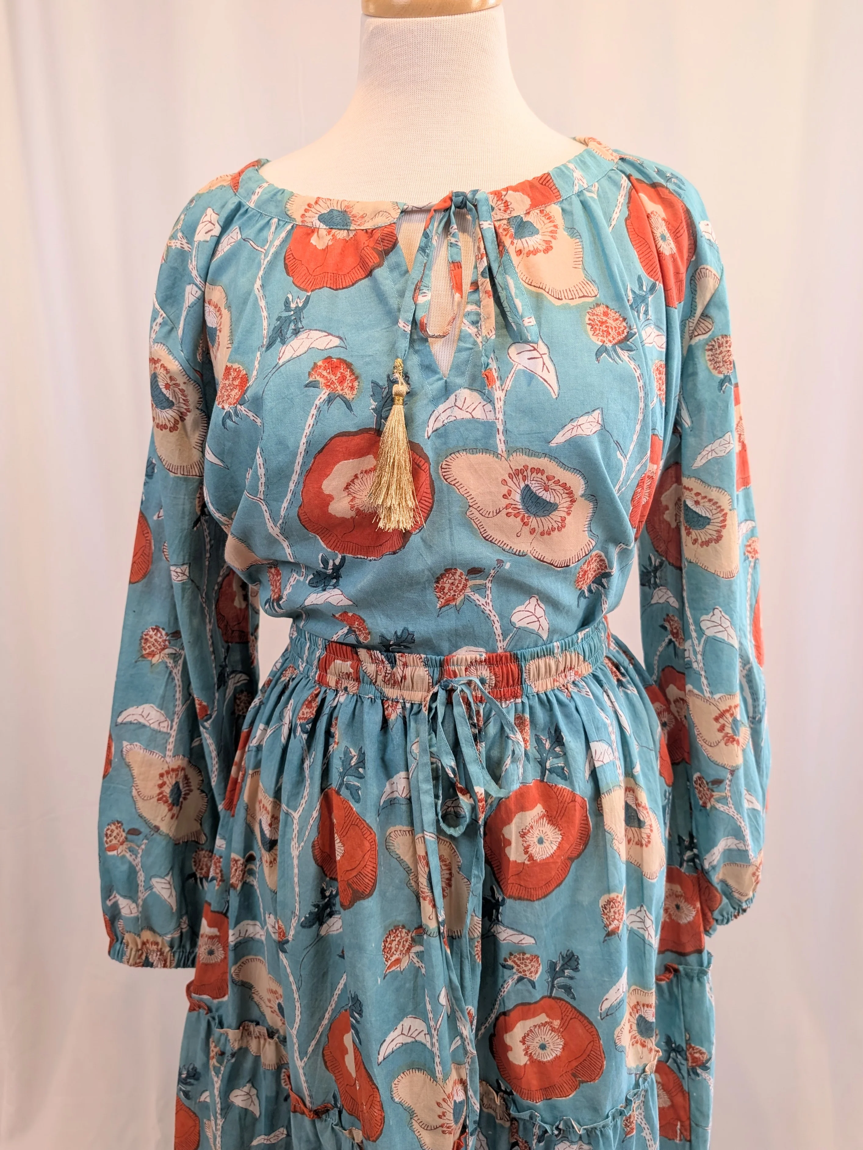 Twinflower Jane Aqua Orange Floral Maxi Skirt - Image 3