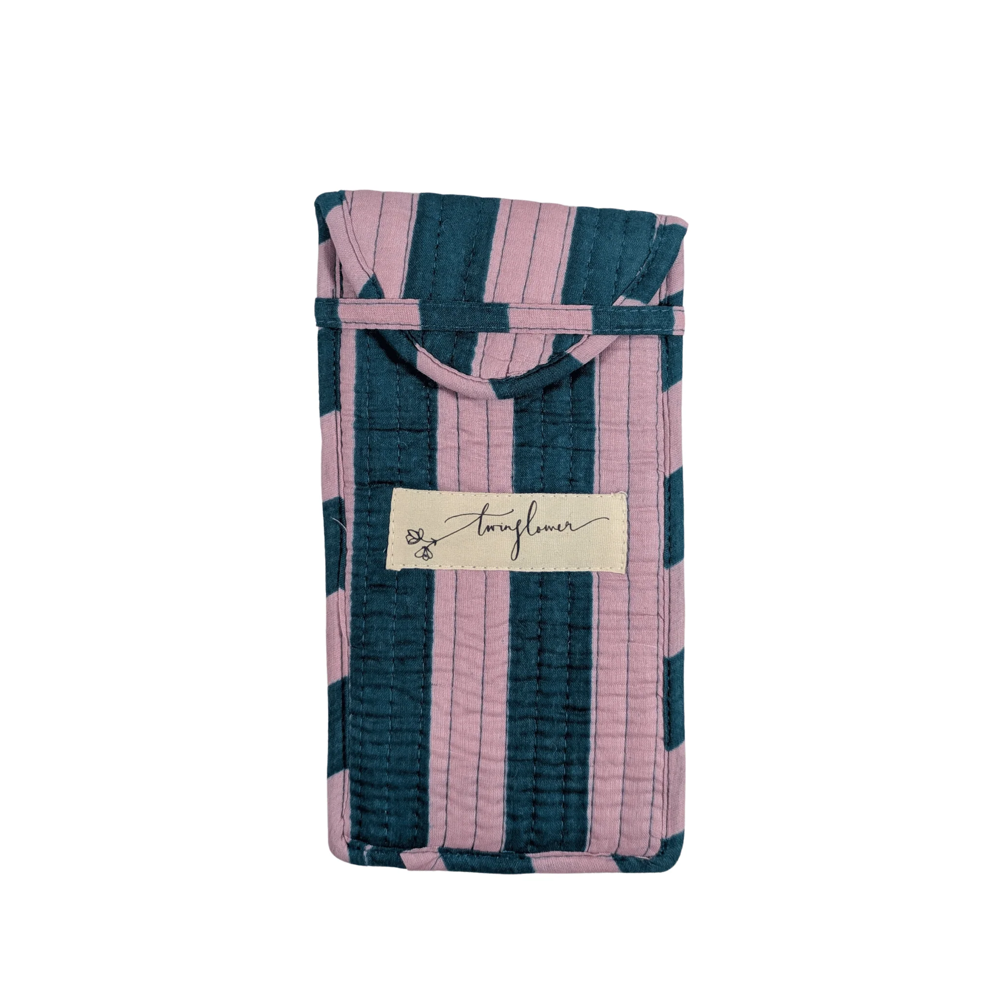 Twinflower Lilac & Blue Striped Print Quilted Glasses Case