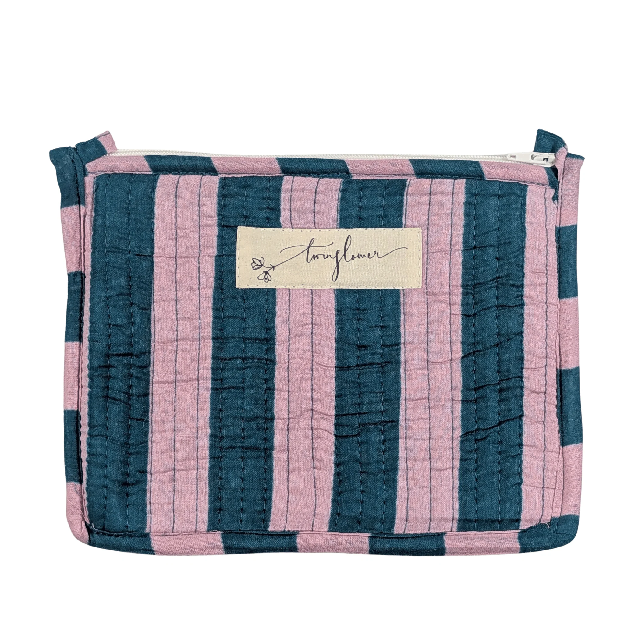 Twinflower Lilac & Blue Striped Quilted Medium Pouch Purse