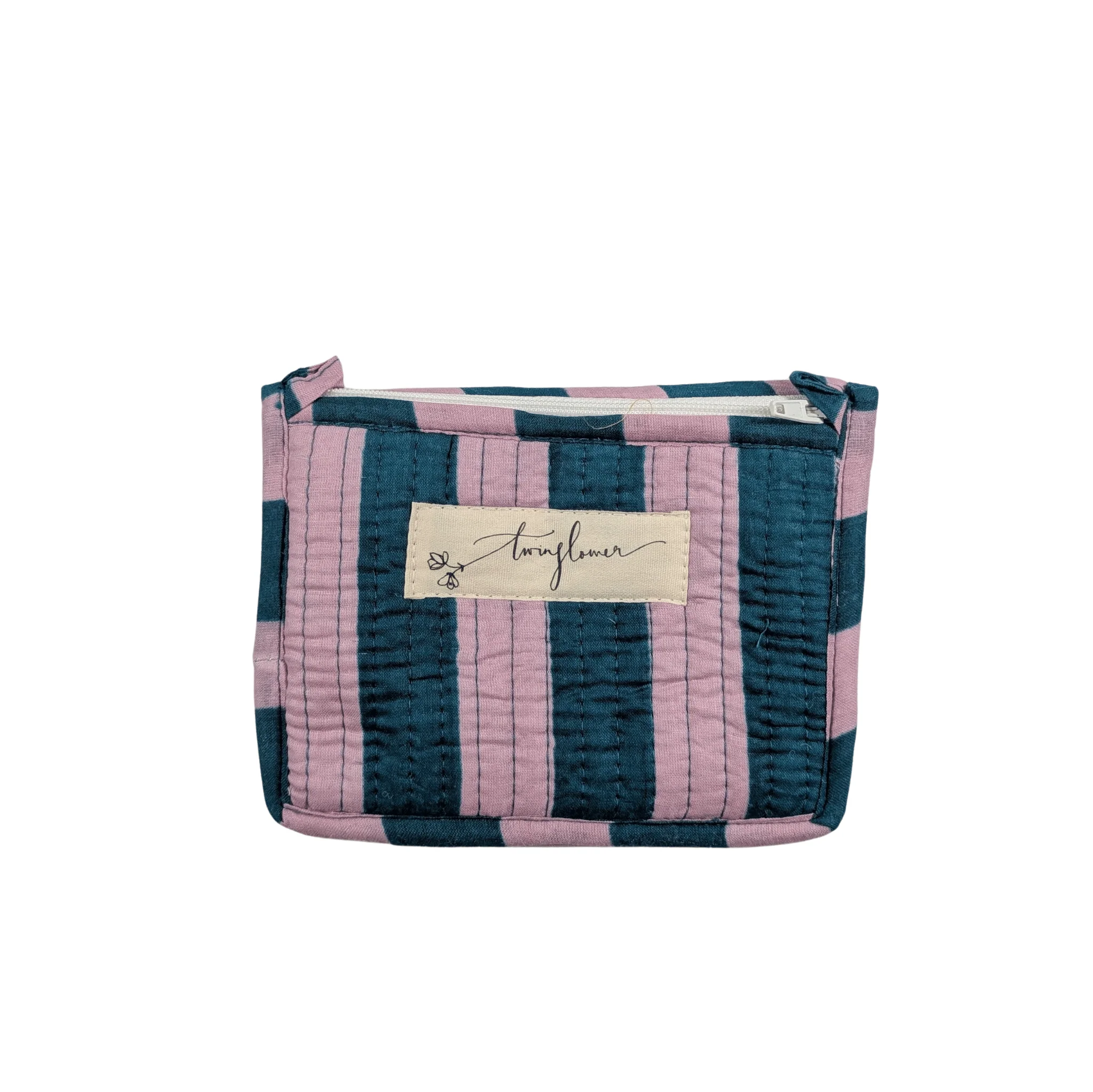 Twinflower Lilac & Blue Striped Quilted Small Pouch Purse