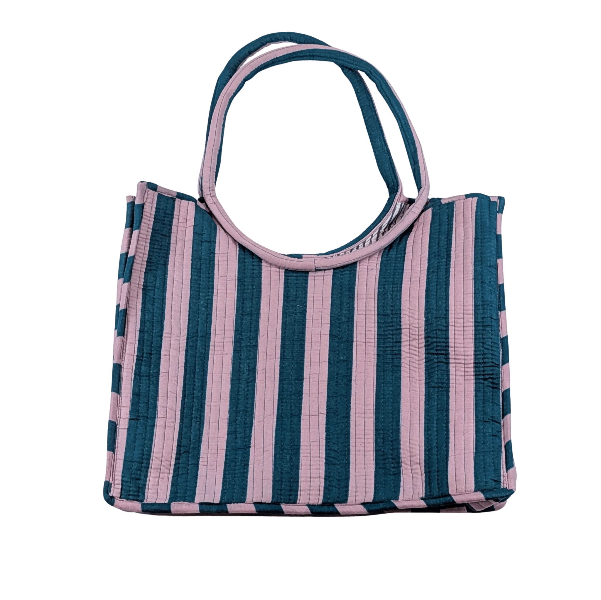 Twinflower Lilac & Blue Striped Round Handle Quilted Tote Bag