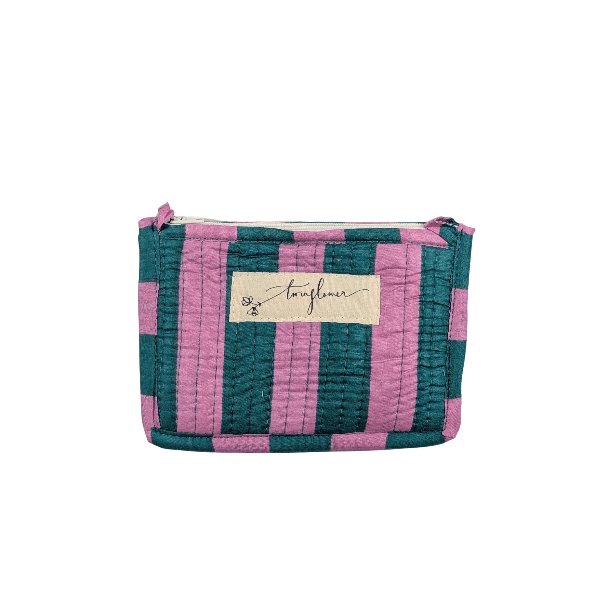 Twinflower Pink & Teal Striped Quilted Small Pouch Purse