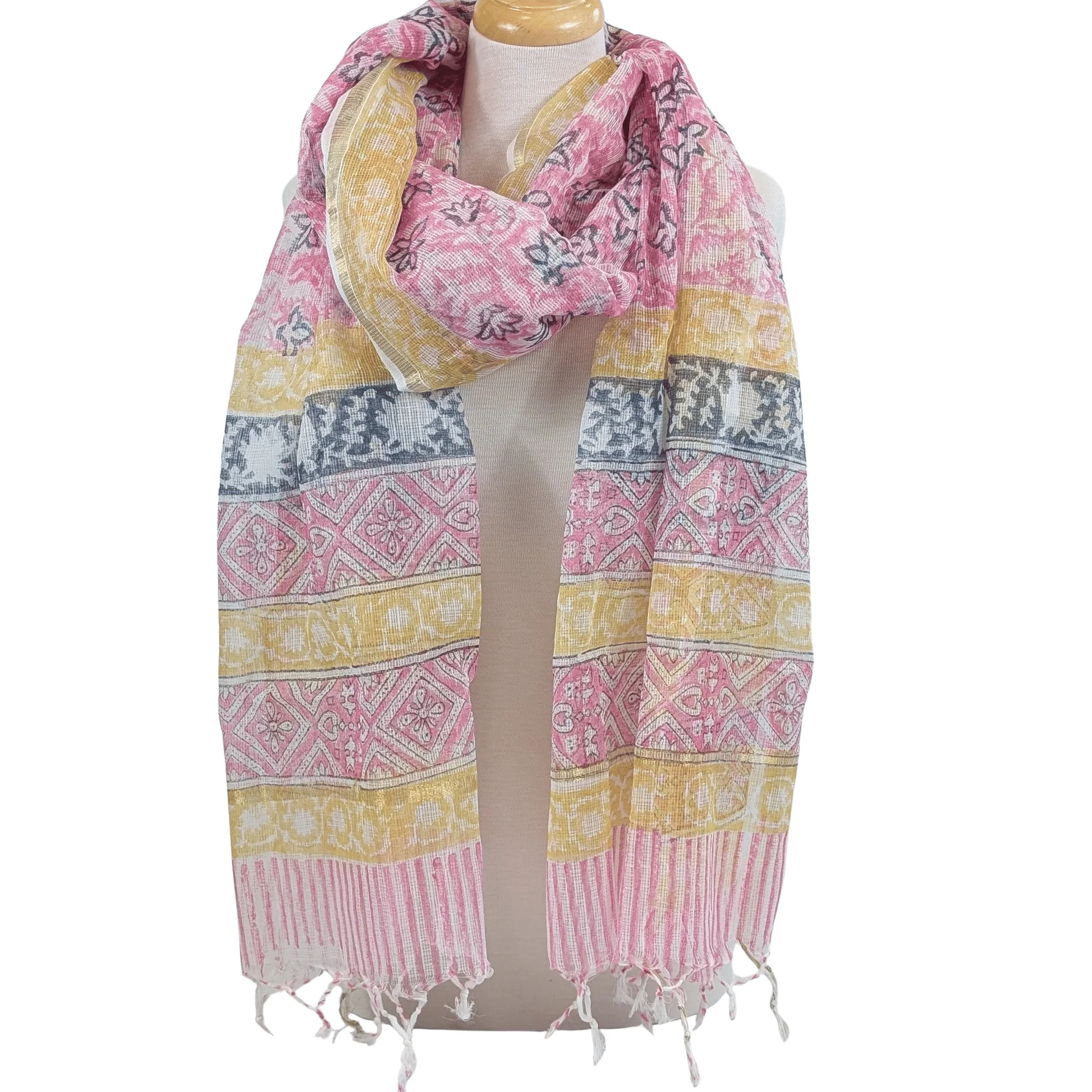 Twinflower Pink/Yellow Oversized Cotton/Silk Scarf