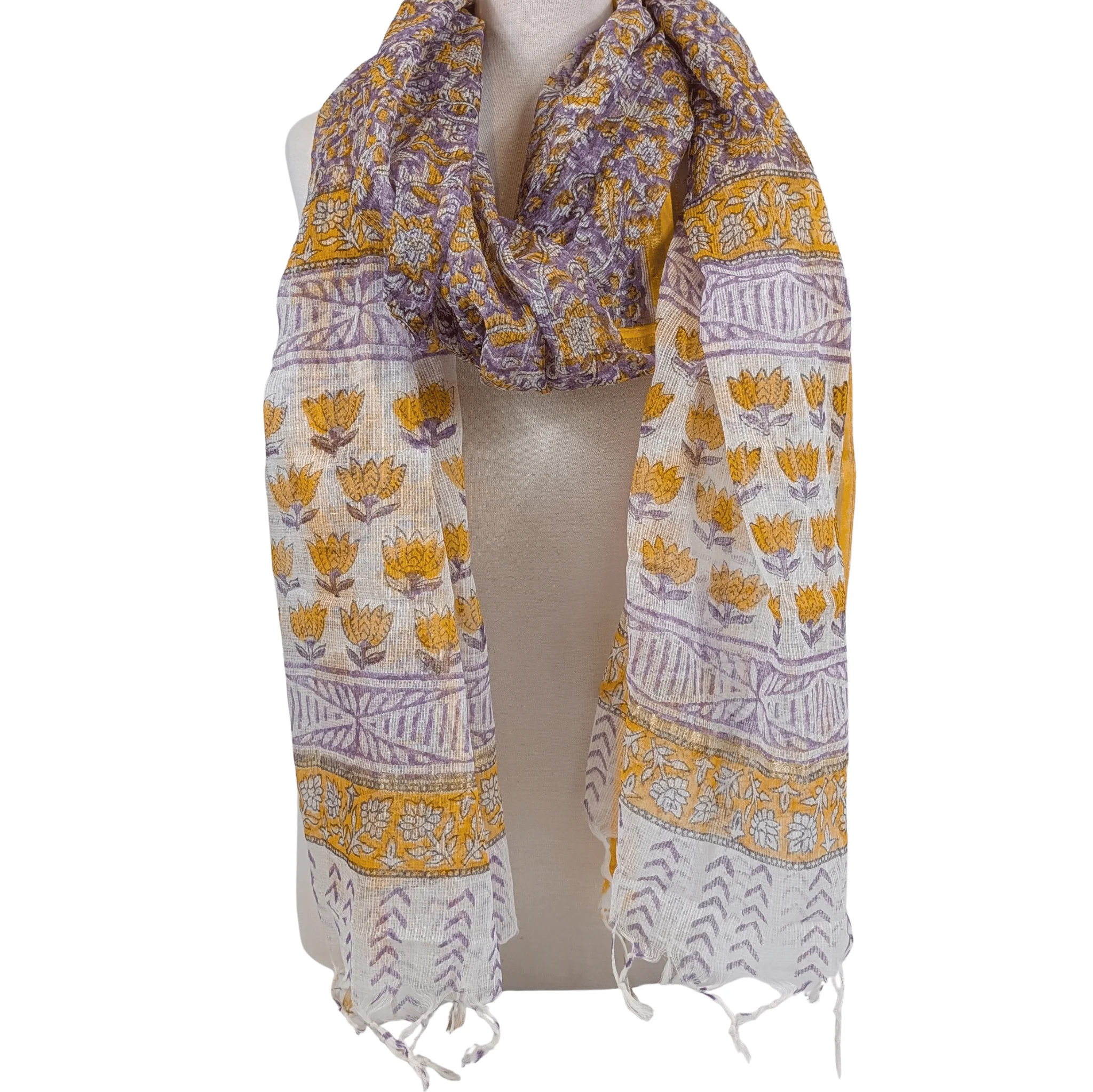Twinflower Purple/Yellow Oversized Cotton/Silk Scarf