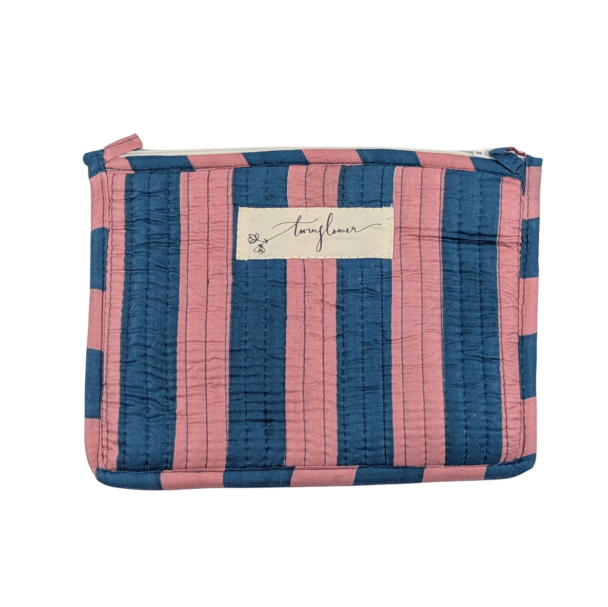 Twinflower Teal & Peach Striped Quilted Medium Pouch Purse