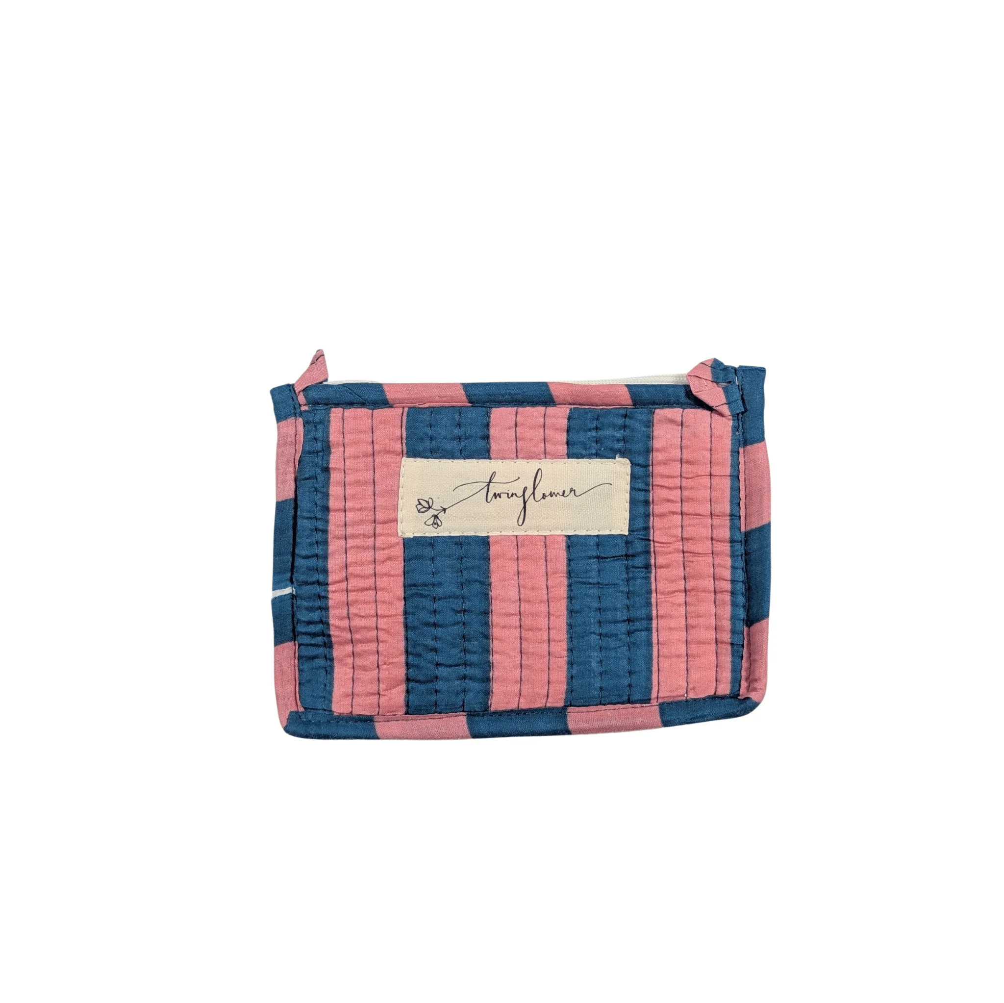 Twinflower Teal & Peach Striped Quilted Small Pouch Purse