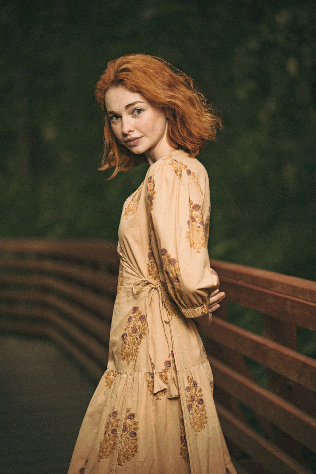 Vashti Yellow Beige Floral Block Printed Wrap Dress - Image 3