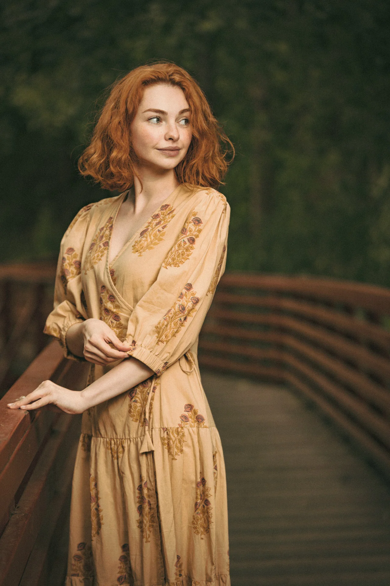 Vashti Yellow Beige Floral Block Printed Wrap Dress - Image 4
