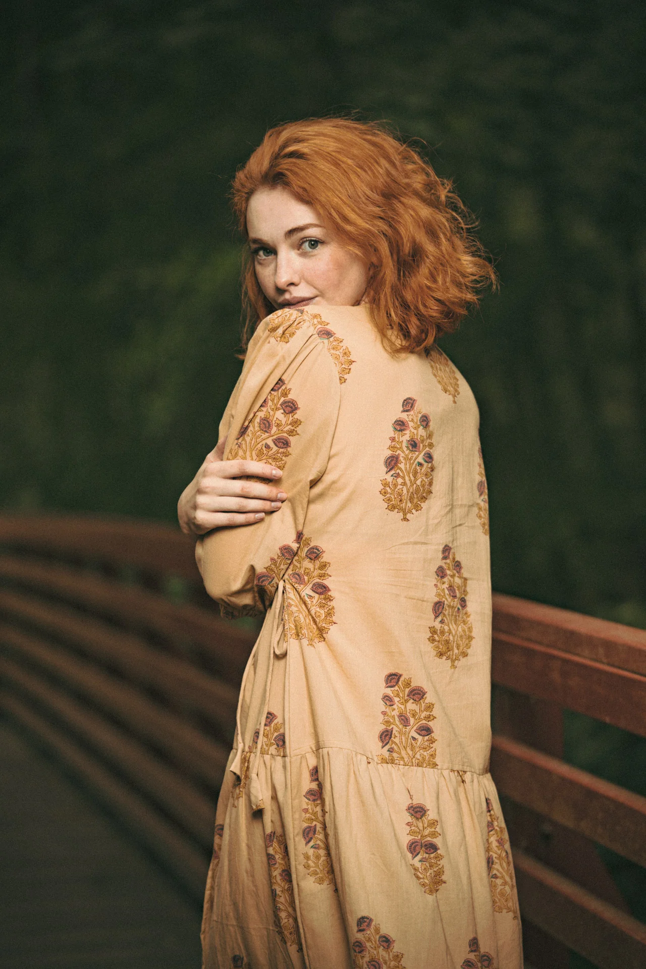 Vashti Yellow Beige Floral Block Printed Wrap Dress - Image 5