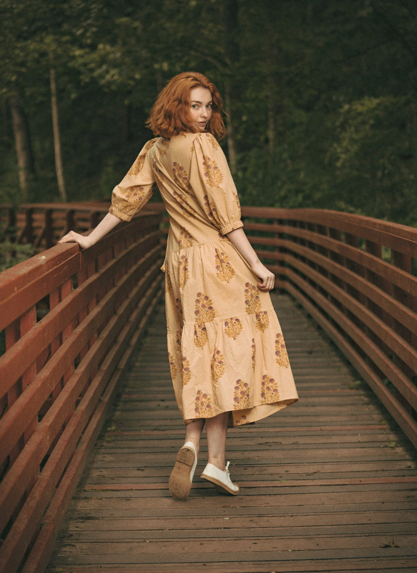 Vashti Yellow Beige Floral Block Printed Wrap Dress - Image 7