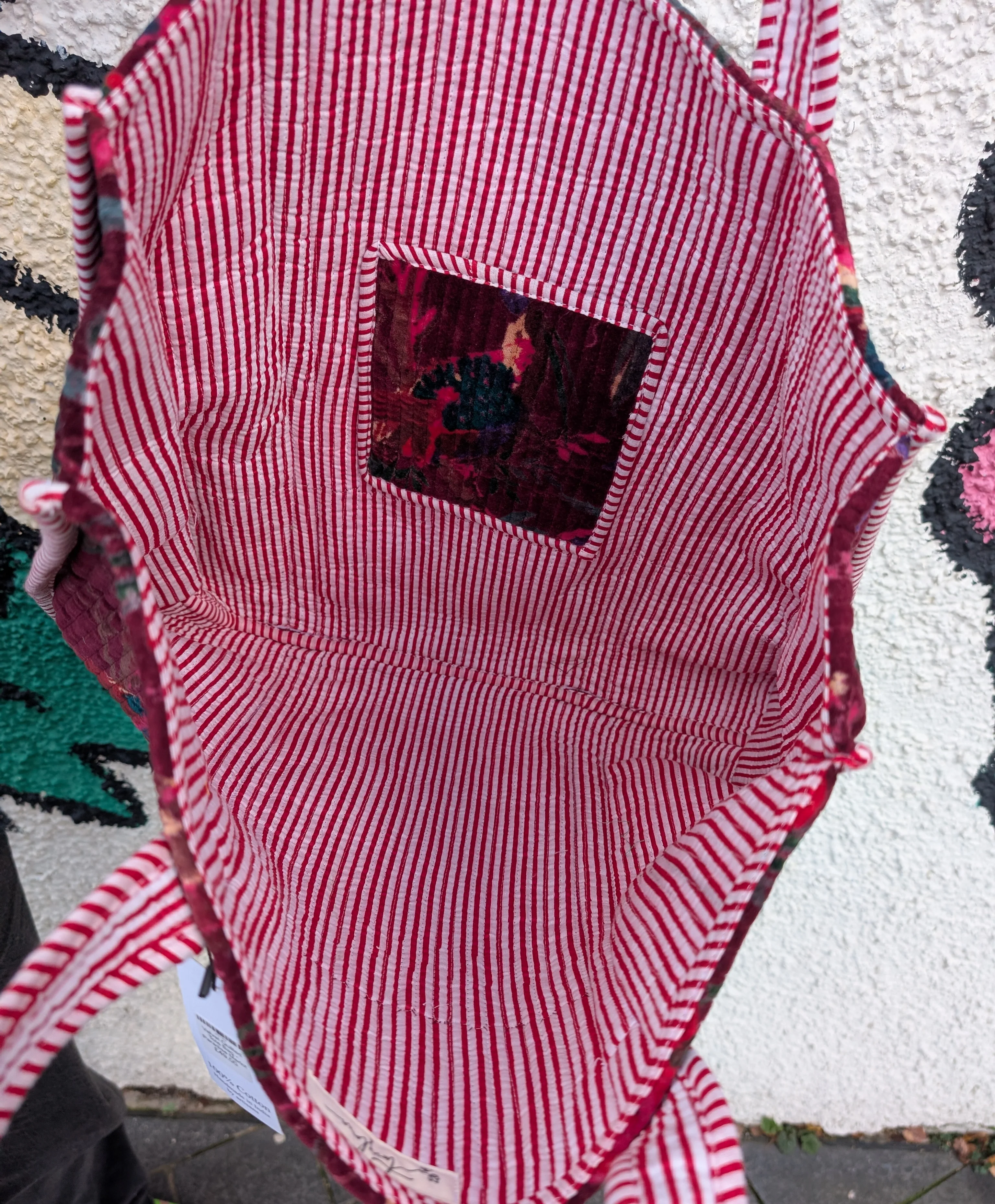 Velvet Quilted Indian Tote Bag -Paradise Merlot - Image 3