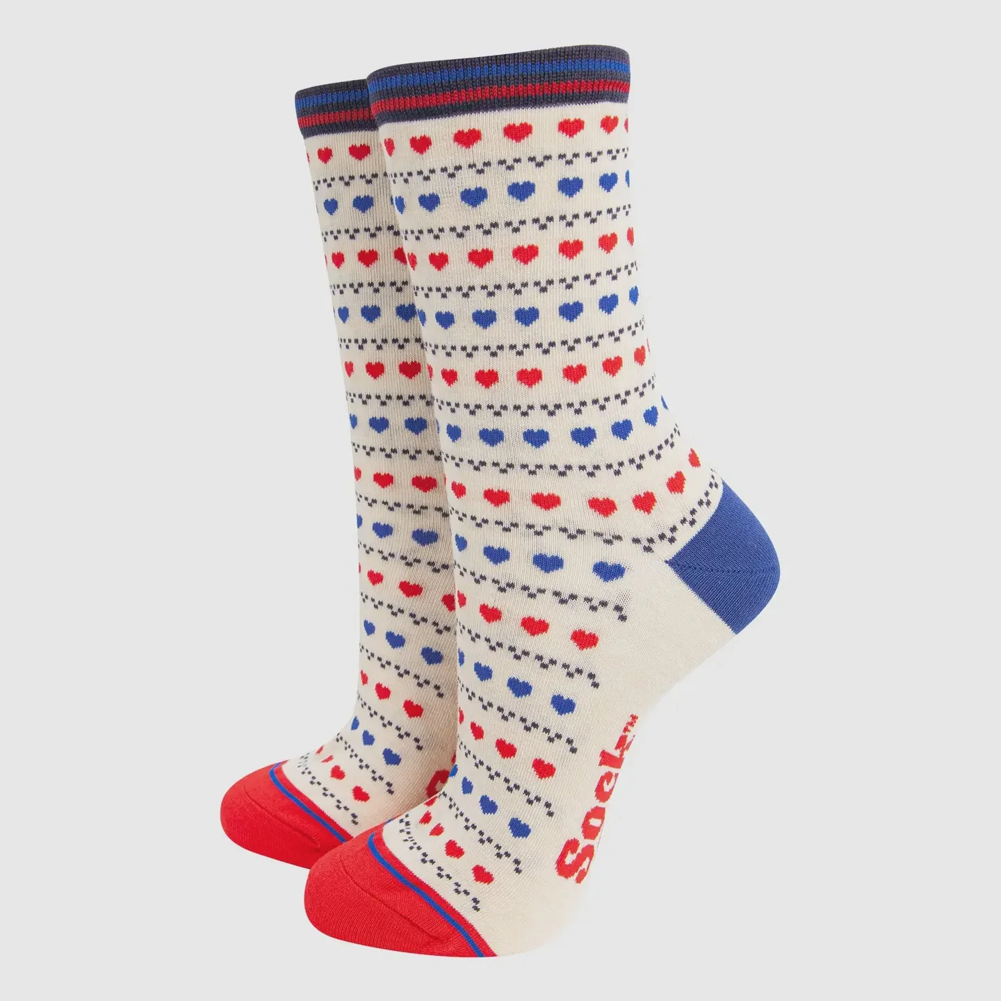 Sock Talk Women's Bamboo Socks - Cream/Red/Blue, Heart Fair Isle